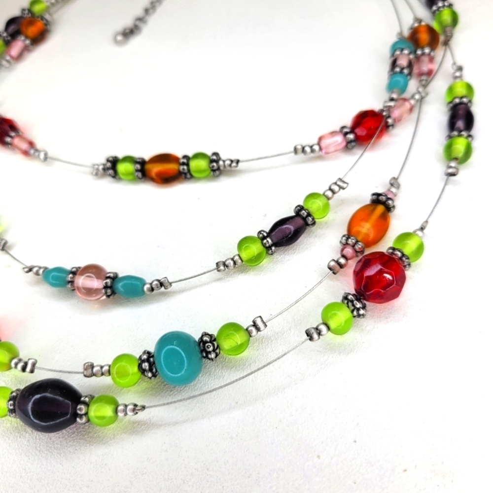 August Max Gemstone/Glass Bead 4-strand Metal Wire Necklace - Picture 3 of 8